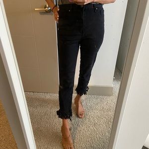 Women’s Fringe High Rise Crop Black Denim